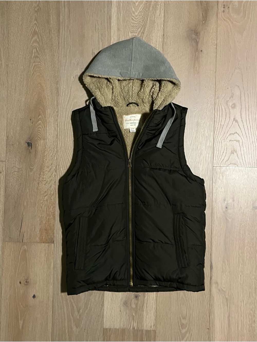Vintage 2010s WeatherProof Puffer Vest Olive Sherpa Lined Hooded Zip